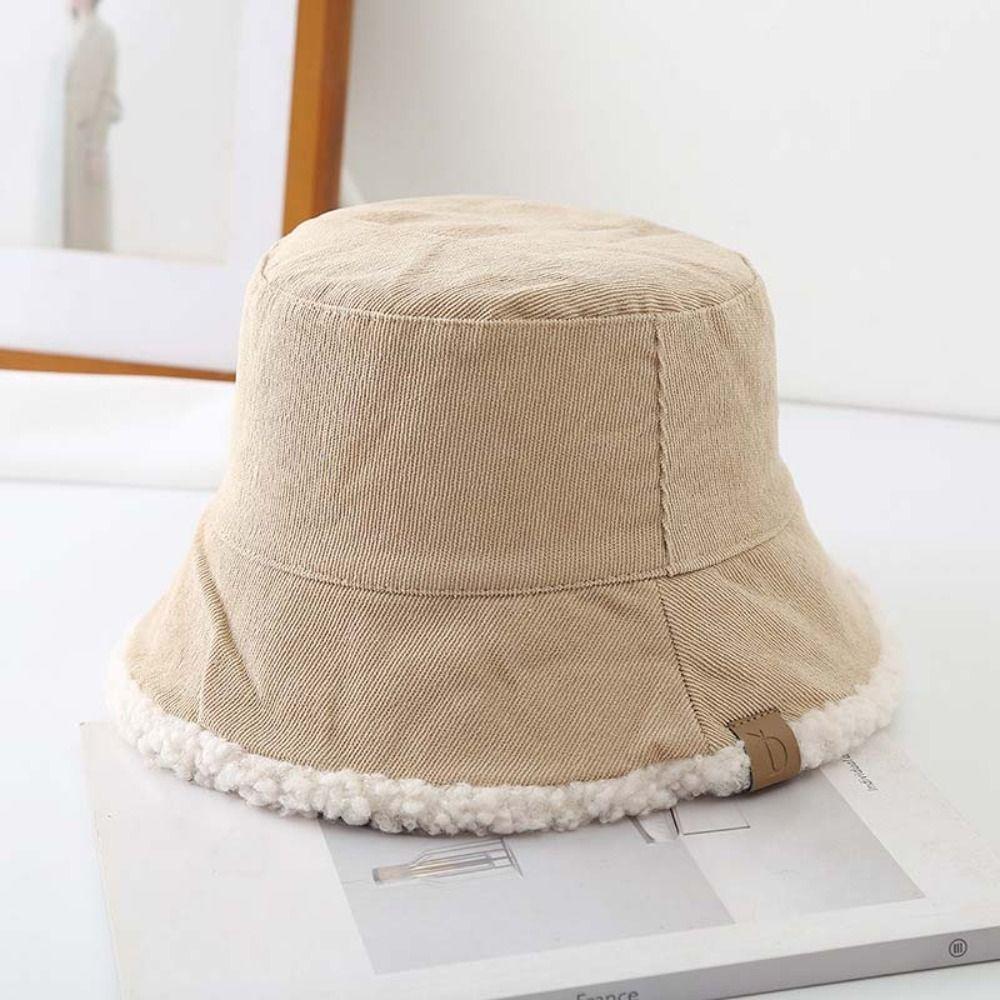 Sun Protection Lamb Wool Bucket Hat Simple Plush Fishman Hat Pure Color Warm Caps For Women