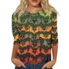 Women's Fashion Casual Round Neck 3/4 Sleeve Loose Printed T-Shirt Ladies Top