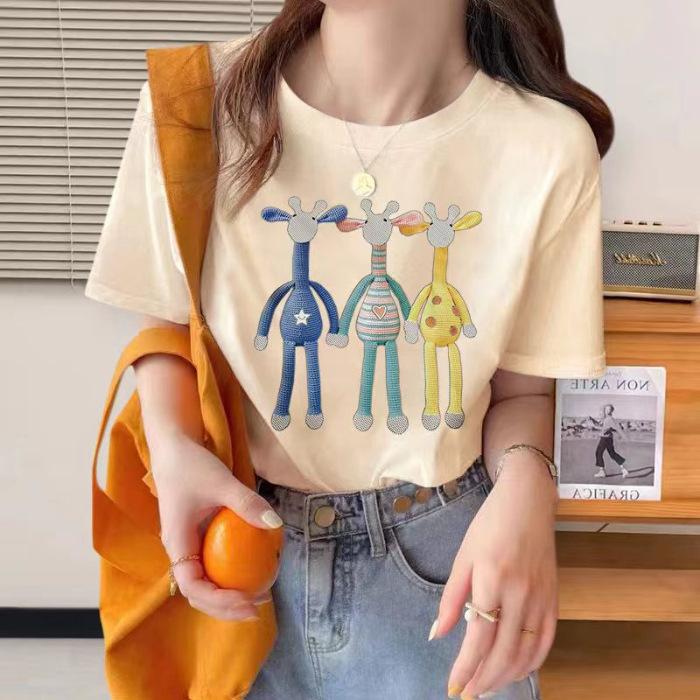 Cotton T-shirt women's American retro 2025 summer new round neck short sleeves