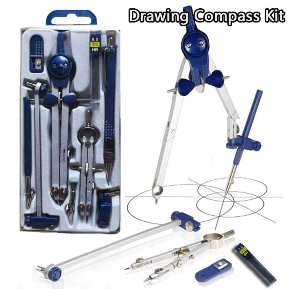 7 pezzi/Confezione Copertura Trasparente Kit Compasso da Disegno Righello Misuratore Matita Meccanica Set Strumenti per Disegno Acciaio Inossidabile Plastica
