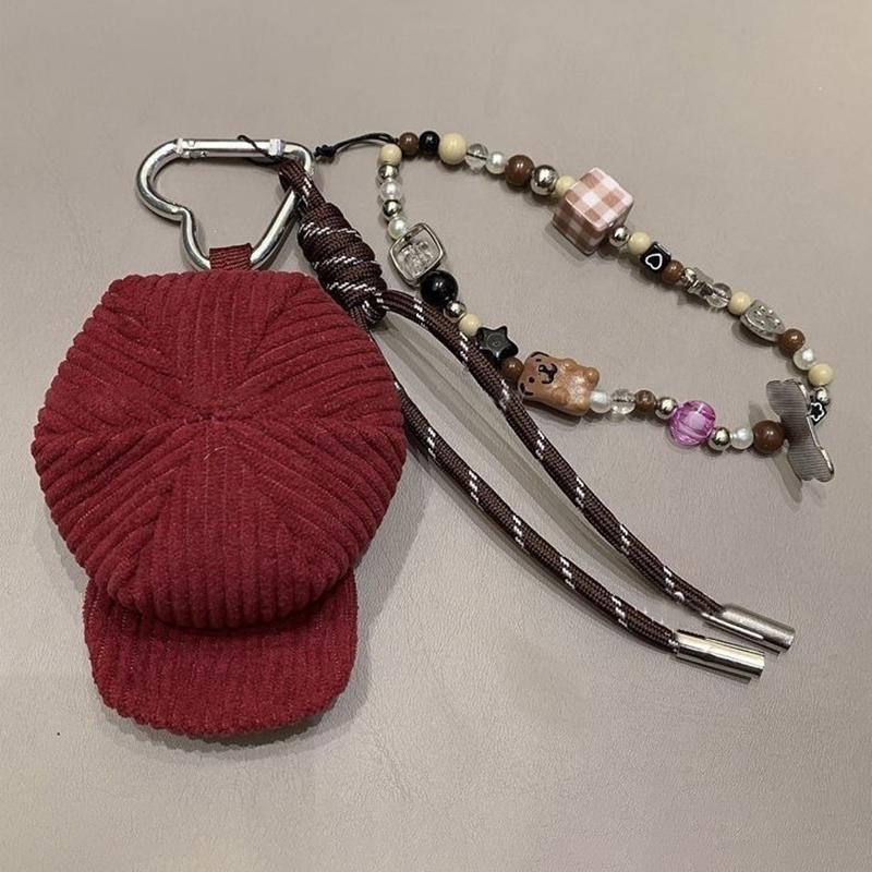 Trendy Handmade Hat Keychain Y2K Braided Rope Beaded Keyring Ins Style Key Holder Bag Pendant  Hanging Decoration