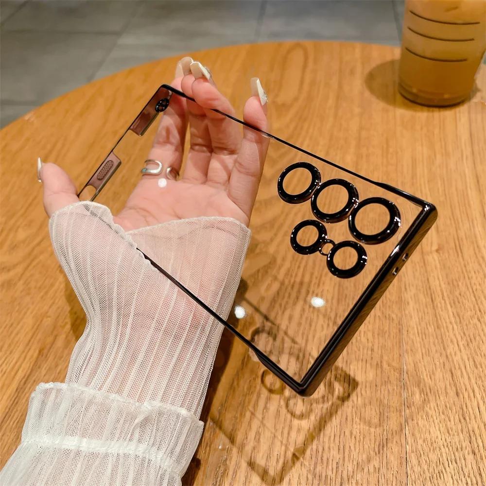 Ultra Thin Transparent Plating Frameless Phone Case For Samsung Galaxy S25 S24 S23 S22 Ultra Plus Simple Shockproof Luxury Cover