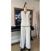 Casual Women Blocking Loose Sleeveless Button Vest Elastic Waist Wide Leg Pants Two Peice Set Summer V Neck Ladies Outfit