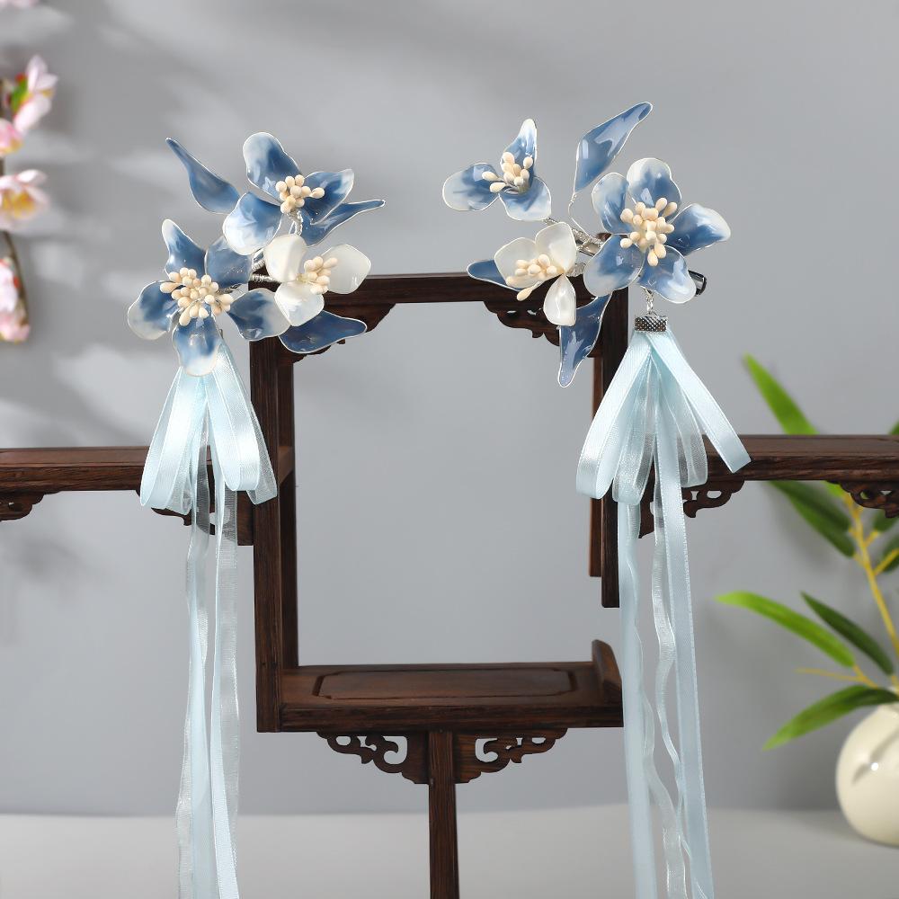 Flower Hair Clips Forks Chinese Hanfu Hair Accessories for Women Hairpin Fork Handmade Vintage Wedding Hair Jewelry Retro Crowns for Girl and Women