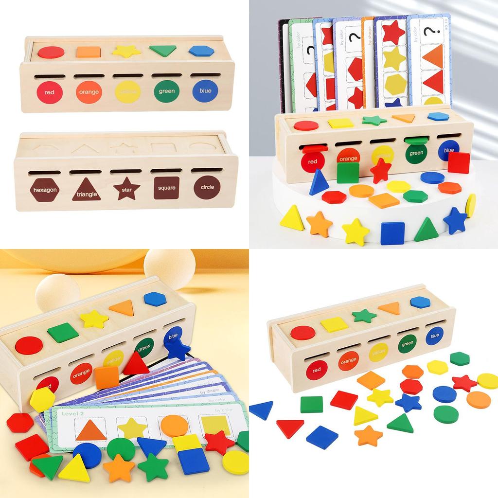 Wooden Shape Color Sorting Toy Box For Kid Educational Learning And Hand Eye Coordination