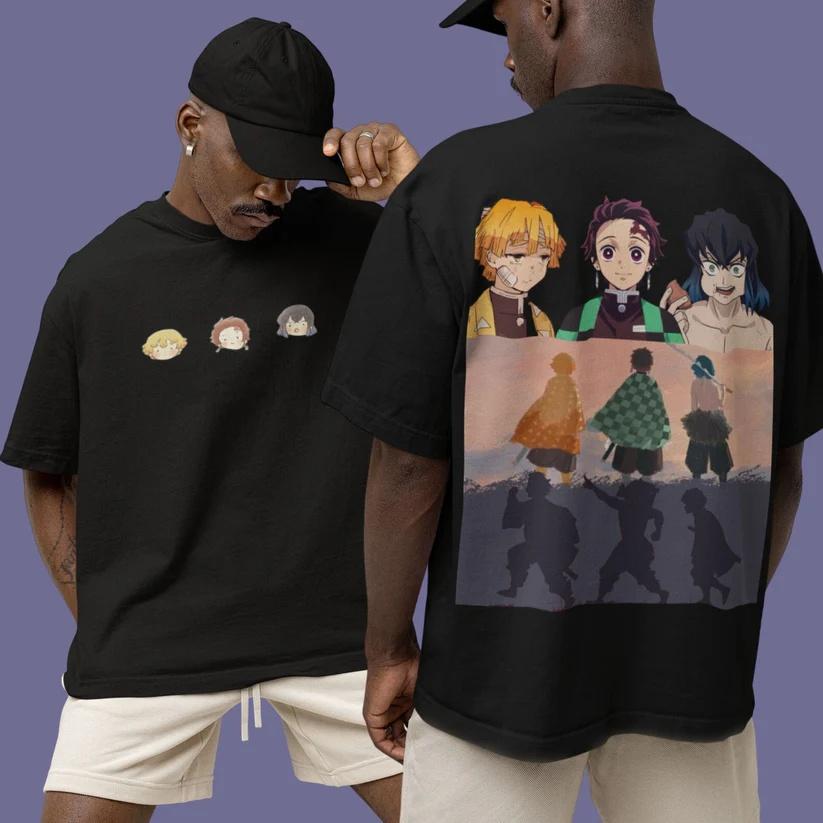 Demon Slayer Anime Printed Cotton Tshirt for Men and Women Harajuku Trend Fashion Oversized Anime Peripheral Clothing Tshirt