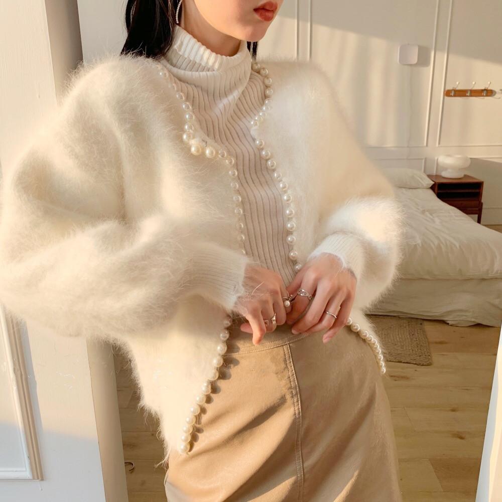 

GMXIA Jumper Women s Coat Autumn New Temperament Imitation Mink Knitted Cardigan One size білий