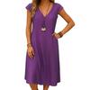 Casual Beach V Neck Short Sleeve A Line Sundress Women Summer Cotton Linen Midi Dress with Pockets