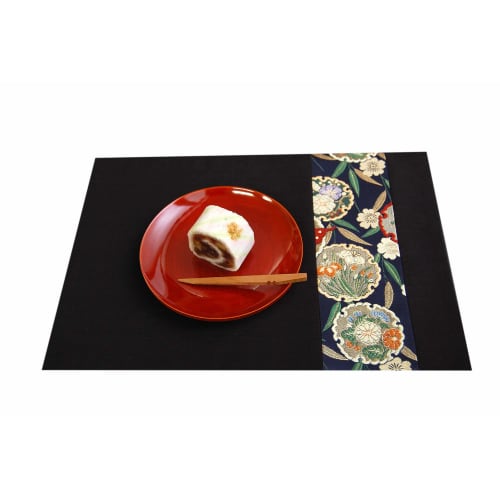 Japanese-style Tea Mat with Gold Brocade Pattern, Obi-style Design (Aoi)