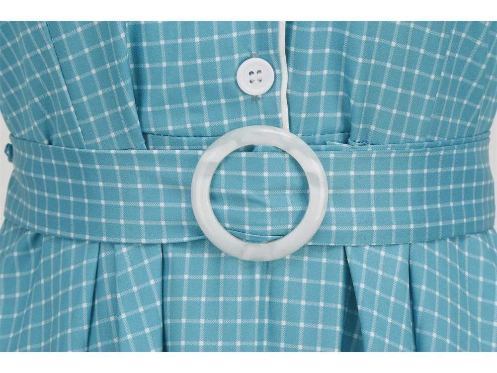 2023 Retro-Kariertes Damen-Anzugkragenkleid mit Gürtel