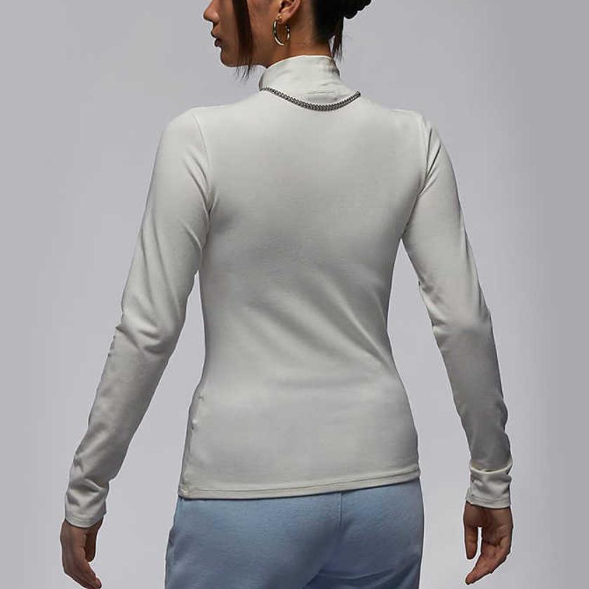 Jordan Pure Color Breathable High Collar Sports Long Sleeve T-Shirt Women Tops White FQ8061-133