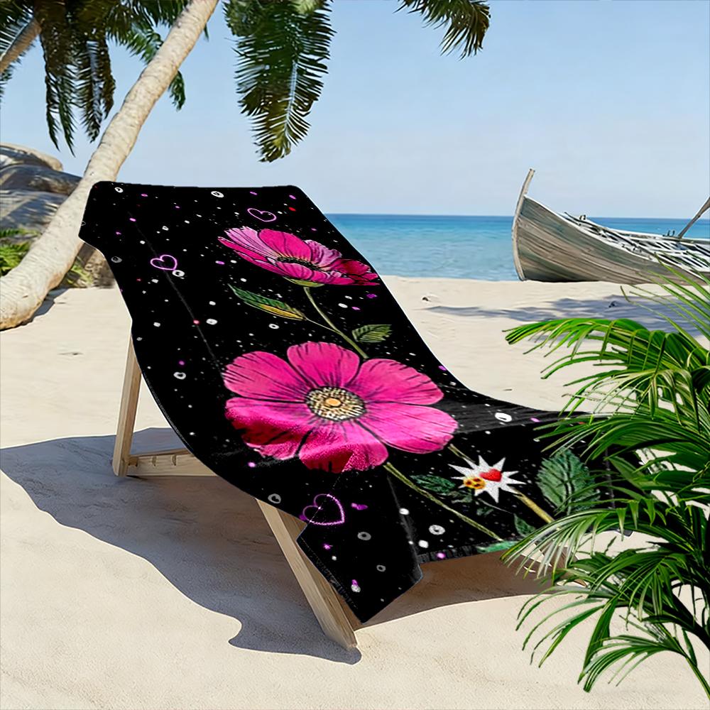 Pink Flowers and Hearts Design Beach Towel Quick-drying for Travel Outdoor Sports Jogging Beach and Swimming