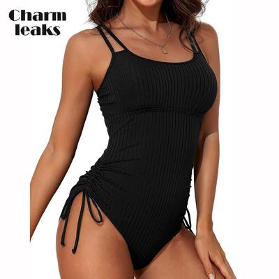 Gerippter Einteiler Badeanzug für Damen, seitlich zu binden, 1-teiliger Badeanzug, hochgeschnittener Monokini, sexy Bademode