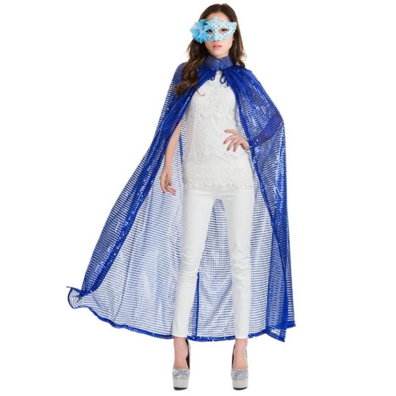 

Women Halloween Cape Full Length Sequin Cosplay Party Costume Dress Prop Up синий