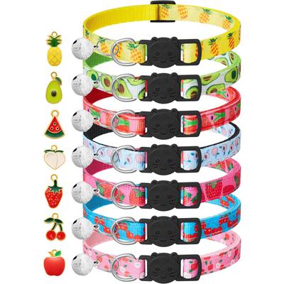 7er-Pack abtrünnige Katzenhalsbänder mit Glöckchen und Fruchtanhängern, Sicherheitshalsband für Kätzchen, verstellbar, ideal für Mädchen, Katzen, Jungen, männliche Katzen, Heimtierbedarf, Geschenke