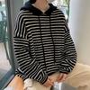 Unisex Striped Hooded Cardigan: Retro Streetwear, Autumn/Winter Cozy Casual Loose Knit for Teens
