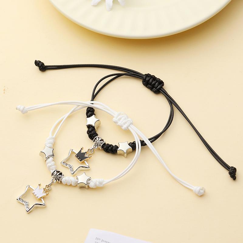Creative Couple Black and White Bracelet Cutout Love Bracelet Braided Push Pull Bracelet Pull-Out Bracelet Adjustable Bracelet