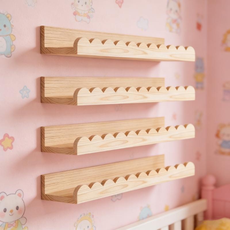4Pcs Wooden Wall Shelves For Childrens Room Efficient Toy And Book Holder