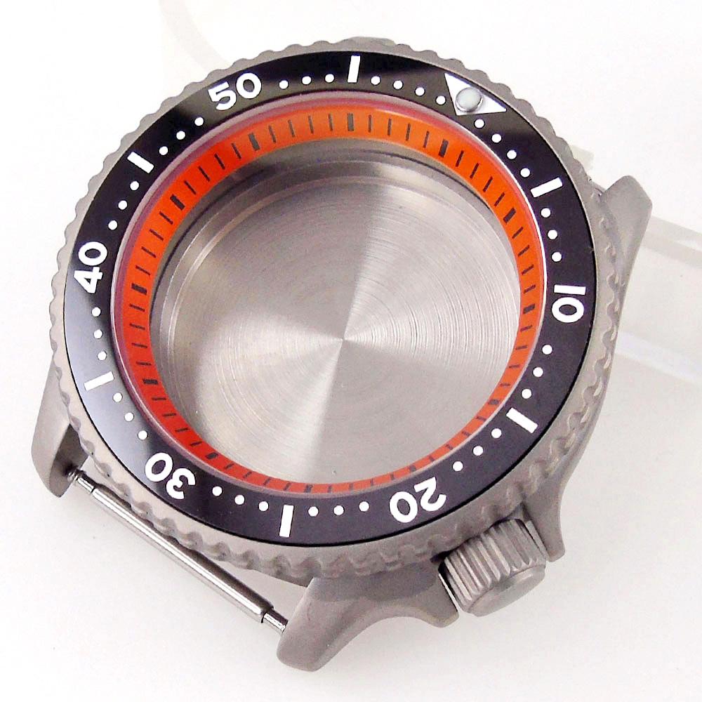 

Новый 41 мм титановый корпус для часов SKX для NH34 NH35 NH36 NH37 NH70 NH72 3.8 Crown Orange Chapter Ring 120 click Безель Sapphire оранжевый