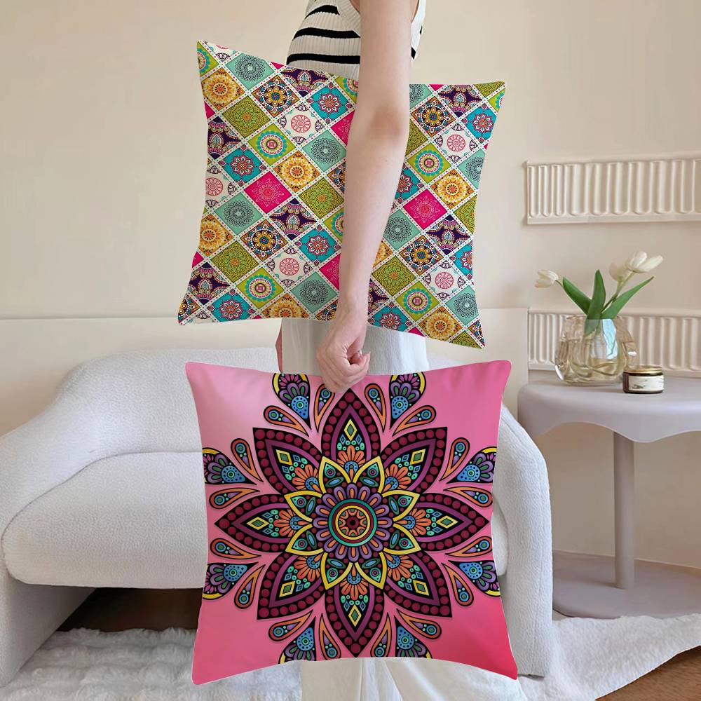 Classical impression Mandala Style Pillow Case Printed Brushed Fleece Pillow Baby Skin-Touch Eco-Friendly Dye-Sublimat