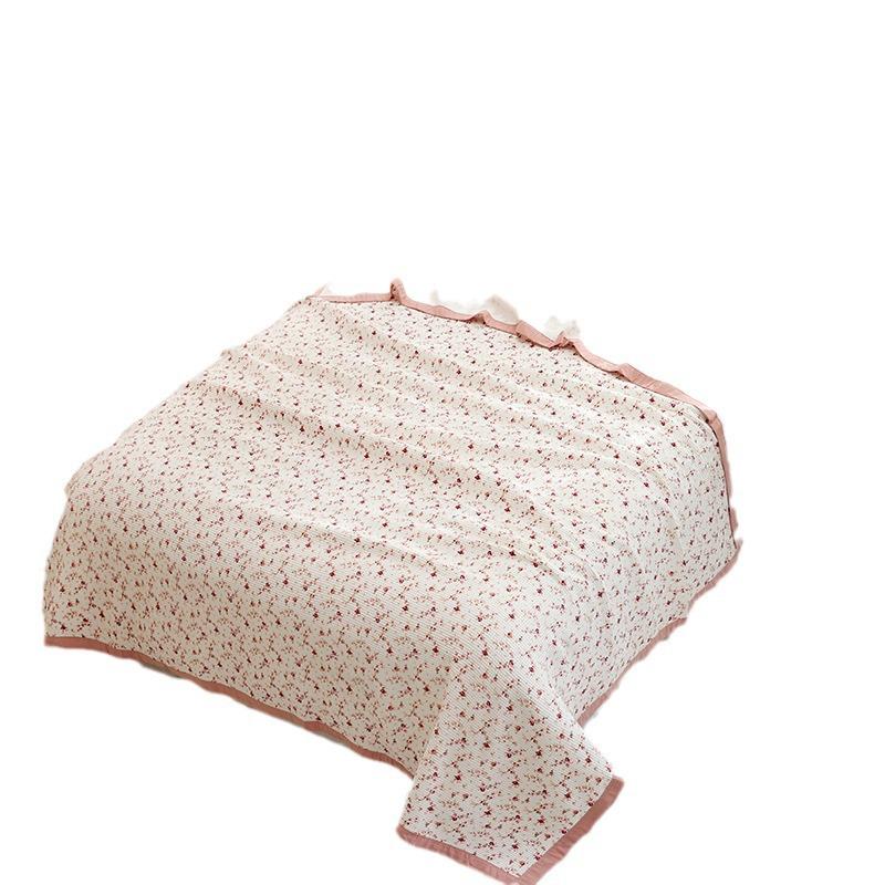 Florale Waffel-Decke aus reiner Baumwolle - Sommer-Kühlbettdecke für Einzel- und Doppelbetten