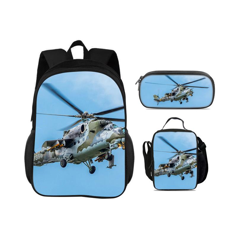 Helikopterrugzak, etui, icepack, set van 3 stuks, mechanische opdruk, beste verjaardagscadeau voor jongens en meisjes op school