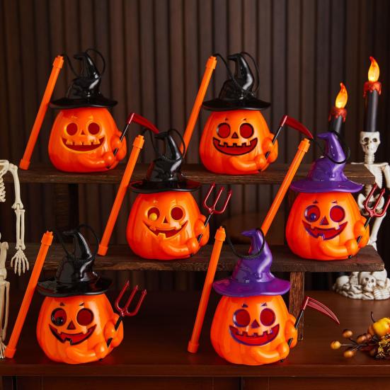 Halloween Pumpkin Lantern LED Lighted Pumpkin Light Decoration Portable Handheld Night Lamp for Halloween Party Decoration