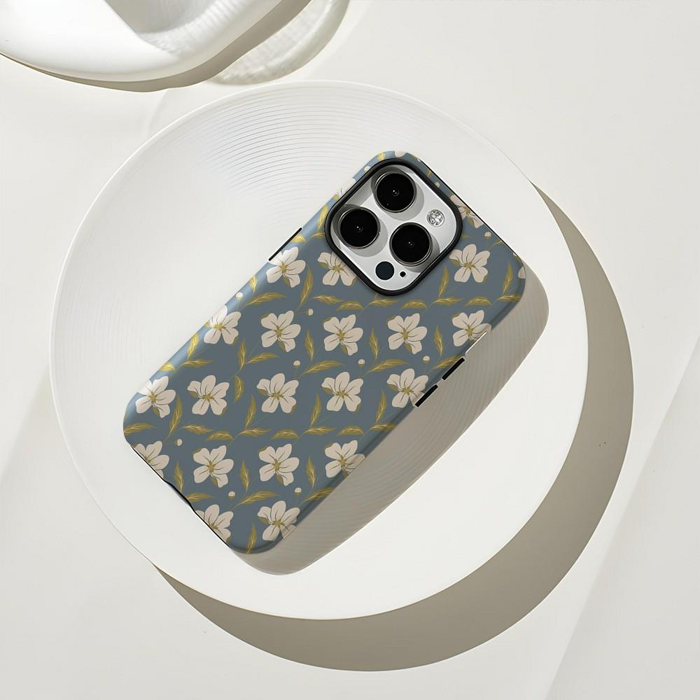 For iPhone 16 Pro Max Case Double Layer TPU + PC Heat Transfer Floral Design Glossy Phone Cover