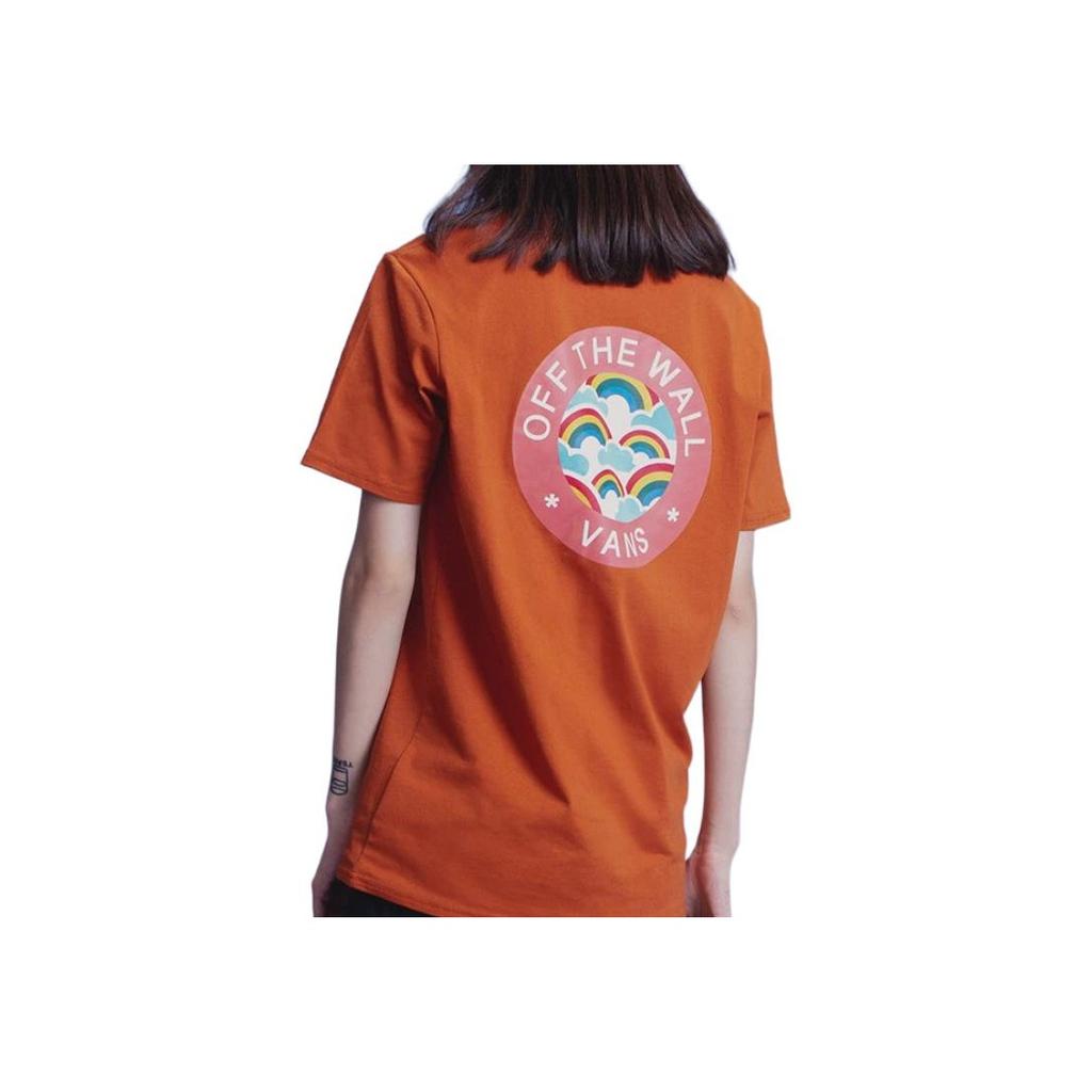 Vans Logo Embroidered Print Casual Crew Neck Short Sleeve T-Shirt Women Tops Orange VN0A54INUXS