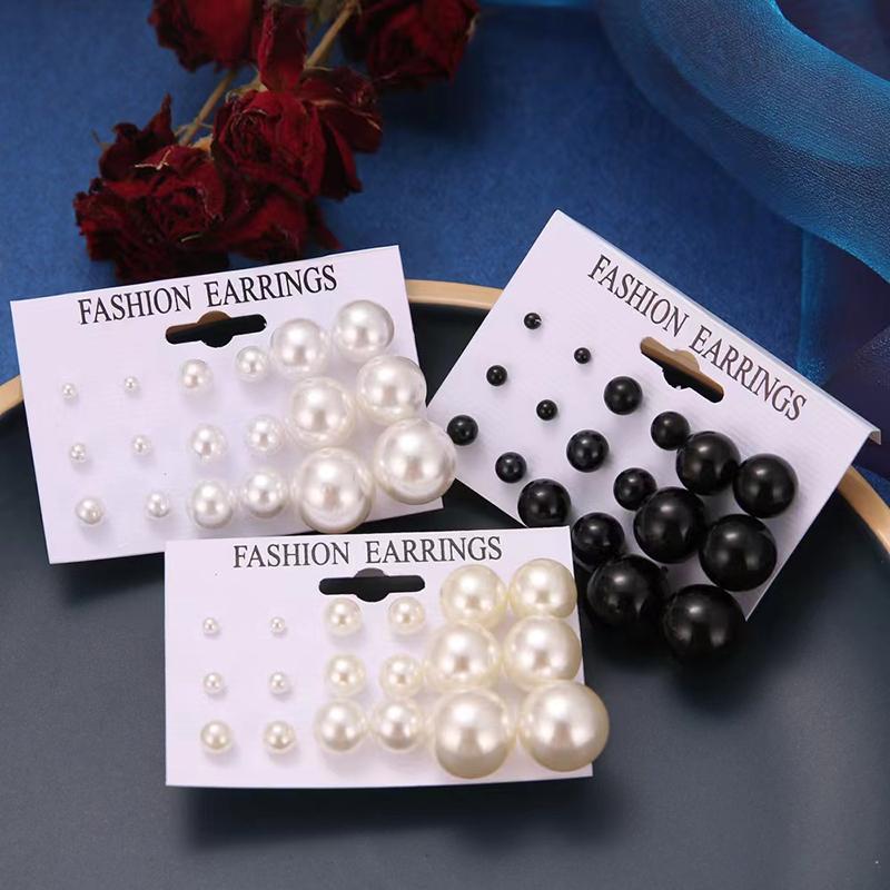 White Simulated Pearl Earrings Set For Women On Ear Ball Stud Earrings Bijouteria Brincos Jewelry Accessories