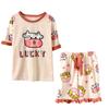 Damen Pyjama Sommer Kurzarm Dünn Locker Lässig Bequem Homewear