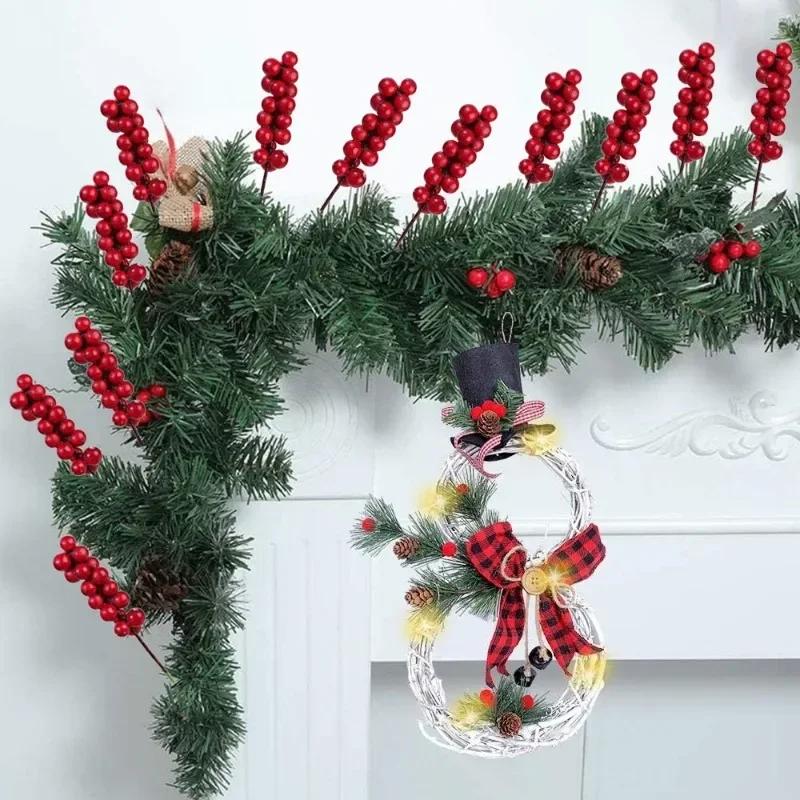 60/1pcs Artificial Red Berries Branches Christmas Holly Berry Stamen Plants Flowers Wreath Xmas Tree Ornaments Party Home Decor