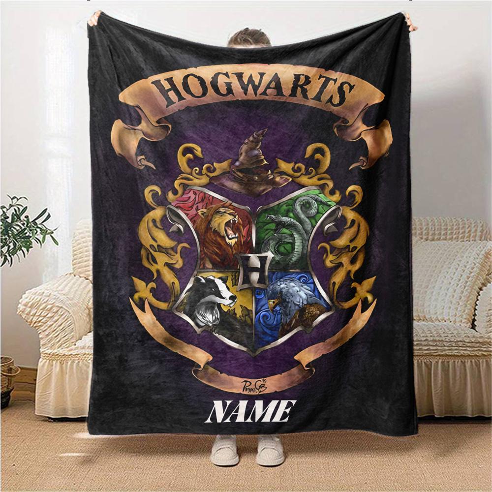 Custom Name Hufflepuff Pride Crest blanket for Couch & Bed, Plush Cozy Fuzzy Blanket Super Soft & Warm Blankets for Fall and Winter. 090875