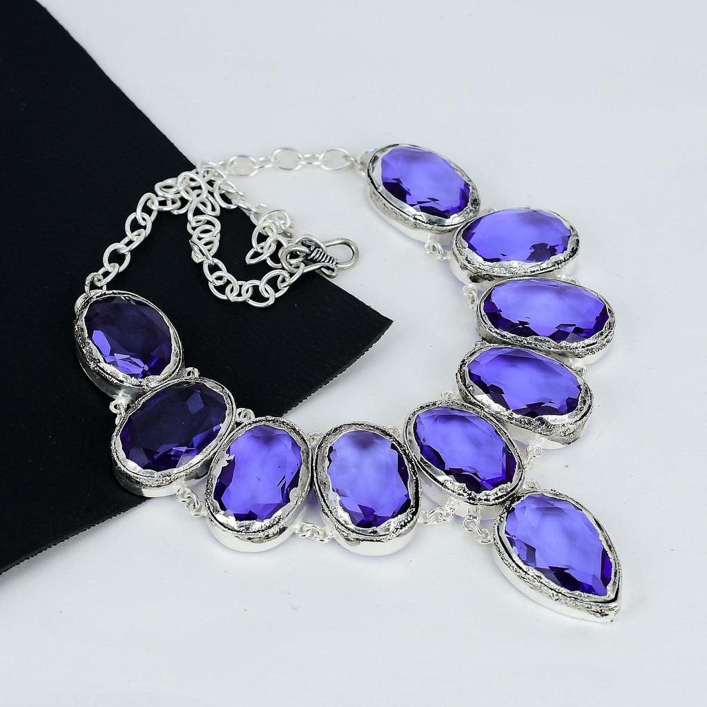 Krásný iolitový drahokam Ručně vyrobený náhrdelník z 925 sterlingového stříbra elektroformovaný, Iolitové stříbro Pro manželku Unisex náhrdelník Společenské nošení Dárky