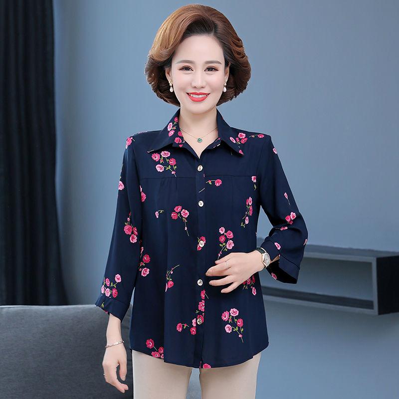 Women's Shirt Plus Size Cardigan Cotton Silk Long Sleeved Floral Shirt Summer