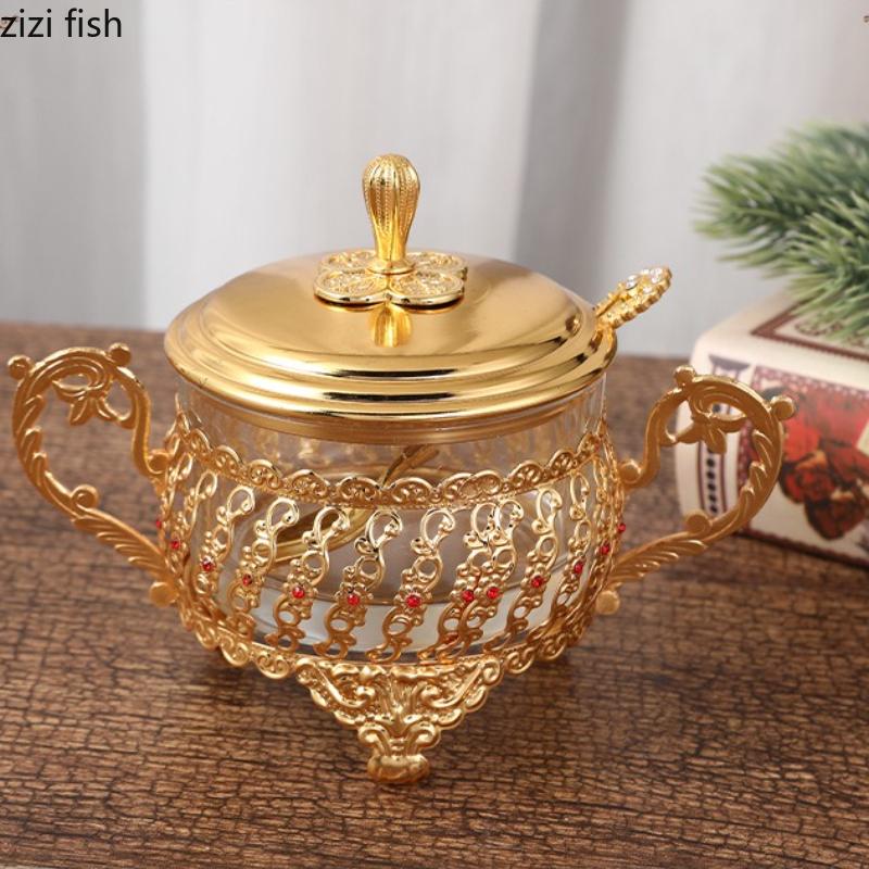 Hollow Iron Glass Seasoning Jar Sugar Bowl Spice Tin Kitchen Spice Container Seasoning Bottle Storage Jar Spice Box Organizer