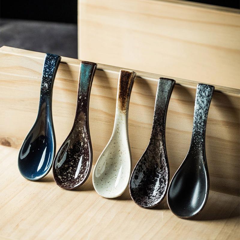 13cm japonská retro keramická polévková lžíce, jídelní lžíce na rýži, kuchyňská servírovací čajová lžička, stolní nádobí, kuchyňské kuchyňské náčiní