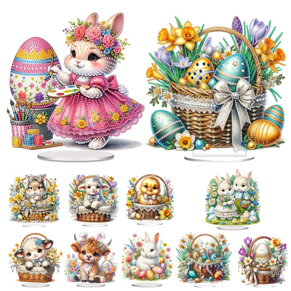 Kreative Oster Tischplatte Diamantmalerei Ornament Kits Hase Lamm Küken Ei Sonderform Desktop Diamantkunst Kits Heimdeko