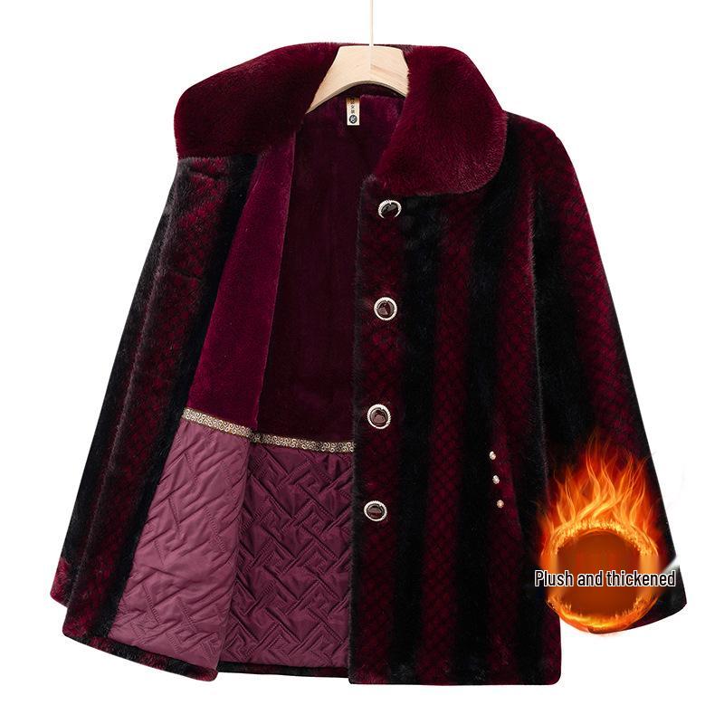 

Grandma Winter Faux Mink Velvet Coat - New Style Fur Collar Jacket for Middle-Aged & Elderly Women, High-End Mom s Warm Clothing XL красный