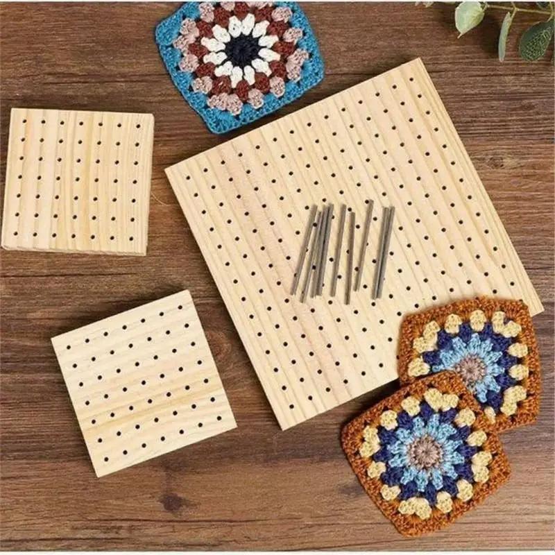 Crochet Blocking Board with Pins, Grid Crocheting and Knitting Project Accessory for Enthusiasts | Wooden Pegboard Gift