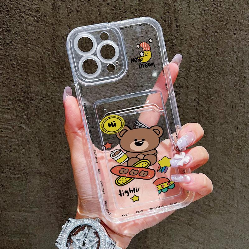 Card Slot Holder Silicone Wallet Pocket Case For iPhone 17 Air 16 14 Pro Max Oppo Reno 10 11 12 F Samsung S23 S24 S25 Plus Cover Clear Phone Bumper