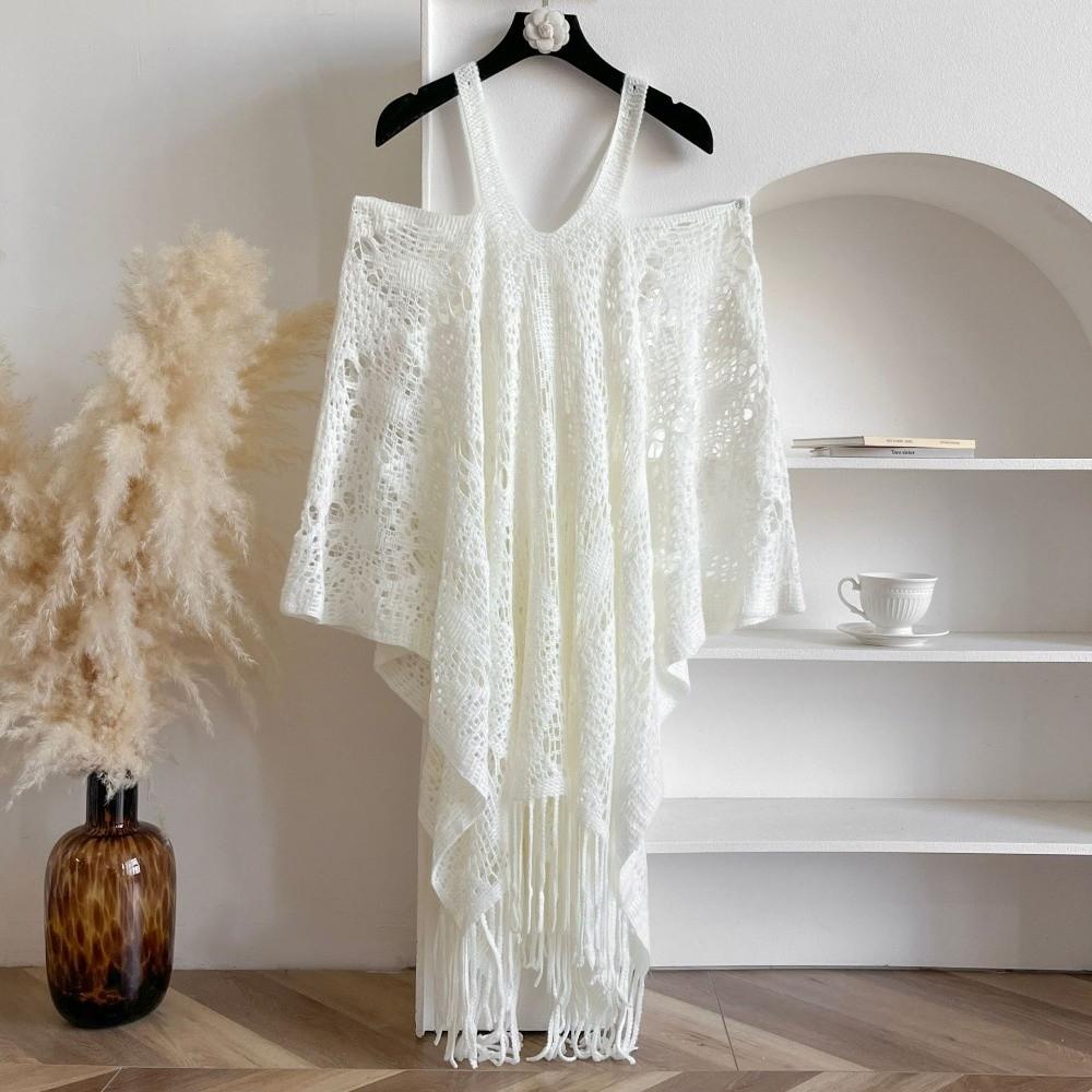 Sun Protection Knit Hollow Out Top Plus Size Summer Beach Cloak Bohemian Shawl  Streetwear
