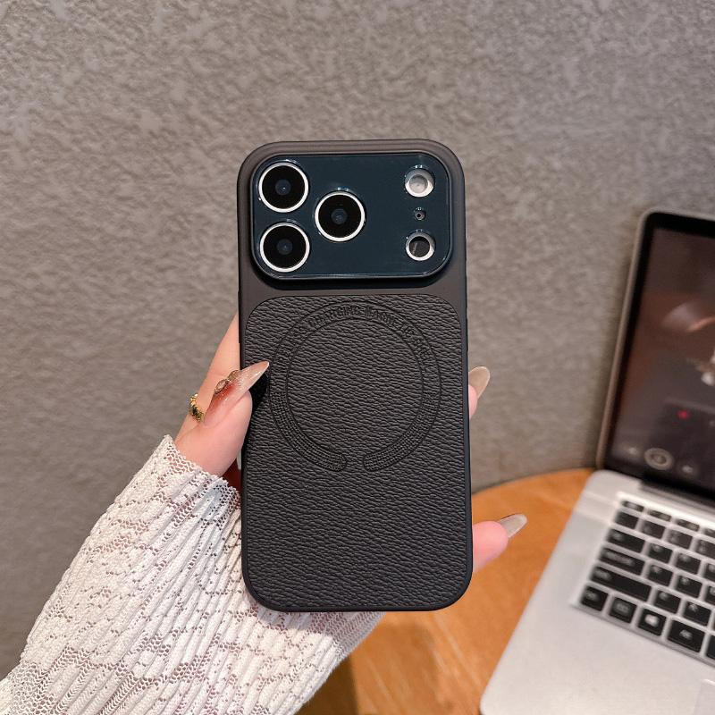 For MagSafe Solid Color Frame Artificial Leather Magnetic Phone Case For iPhone 17 Pro Max 15 13 14 16 Pro Max Bumper Back Cover