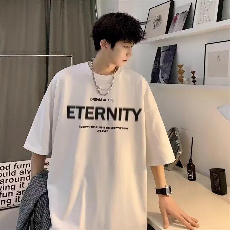 Pánské trendy tričko s krátkým rukávem s kulatým výstřihem a kulatým výstřihem na léto Volný ležérní top