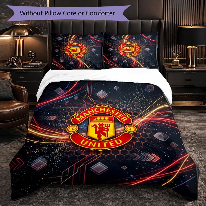 Vzor Manchester United 3dílná sada povlečení Měkký povlak na přikrývku z mikrovlákna s povlaky na polštáře do ložnice