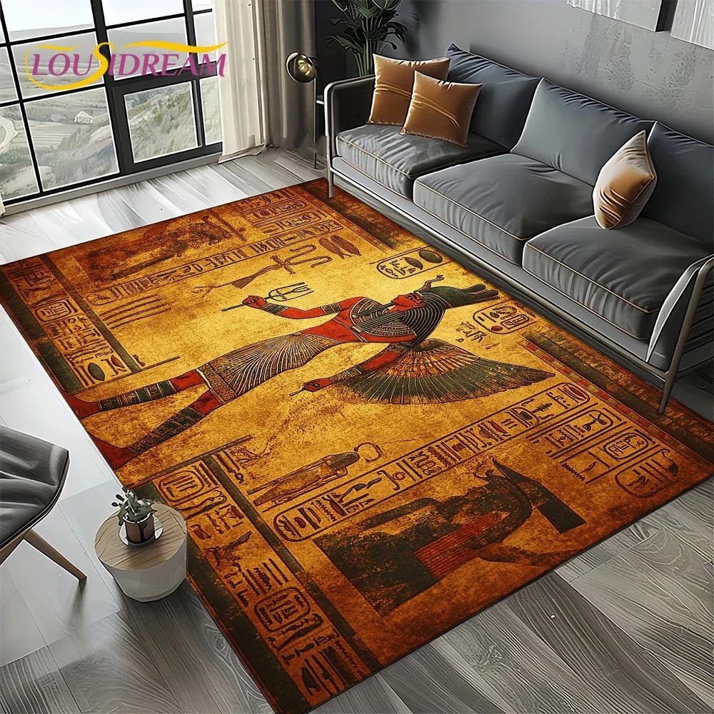 2025 Antikes Ägypten Hieroglyphen Mythologie Wandmalerei Teppich für Wohnzimmer Schlafzimmer Sofadekoration,Rutschfeste Bodenmatte
