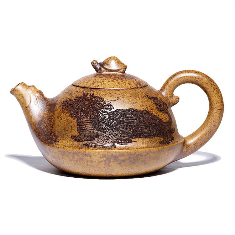 

430 мл чайник из фиолетовой глины Исин, ручной работы, горшок в виде дракона-черепахи, сырая руда, гипертермический раздел, грязевой чайник для замачивания чая, чайный набор «Цзыша», подарок