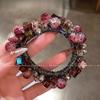 1PC high-end fuchsia head flower crystal hair band women's ponytail headrope 2025 new ball head tie hair rubber band hair accessories