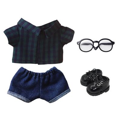 Niannyyhouse Solid, Plaid, Striped Dress Shirt, Jeans, Glasses, Leather Shoes, 10cm, 15cm, 20cm Plush Clothes, Dress-Up Cotton Doll, Accessories