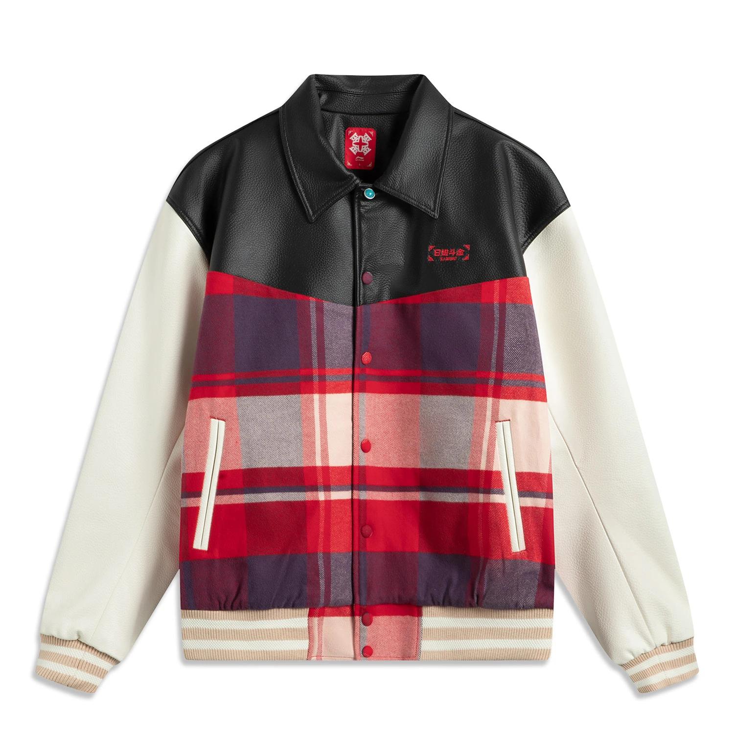 

Li-Ning Comfortable Casual Simple Polo Neck Loose Single Breasted Long Sleeve Cotton Jacket Men Jacket Red Plaid AJMV045-1 L